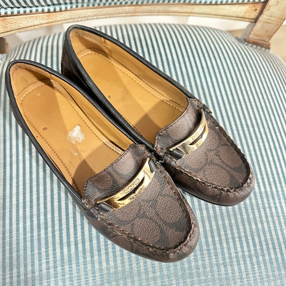Coach Signature Brown Monogram Driving Loafers Flats Size 5.5